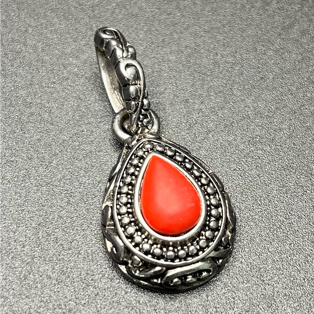 Silver and Red Teardrop Pendant